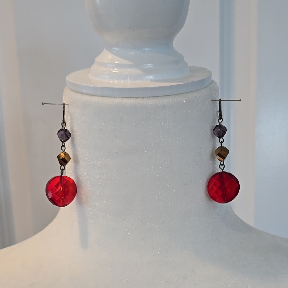 Elegant Red and Purple Dangle Earrings
